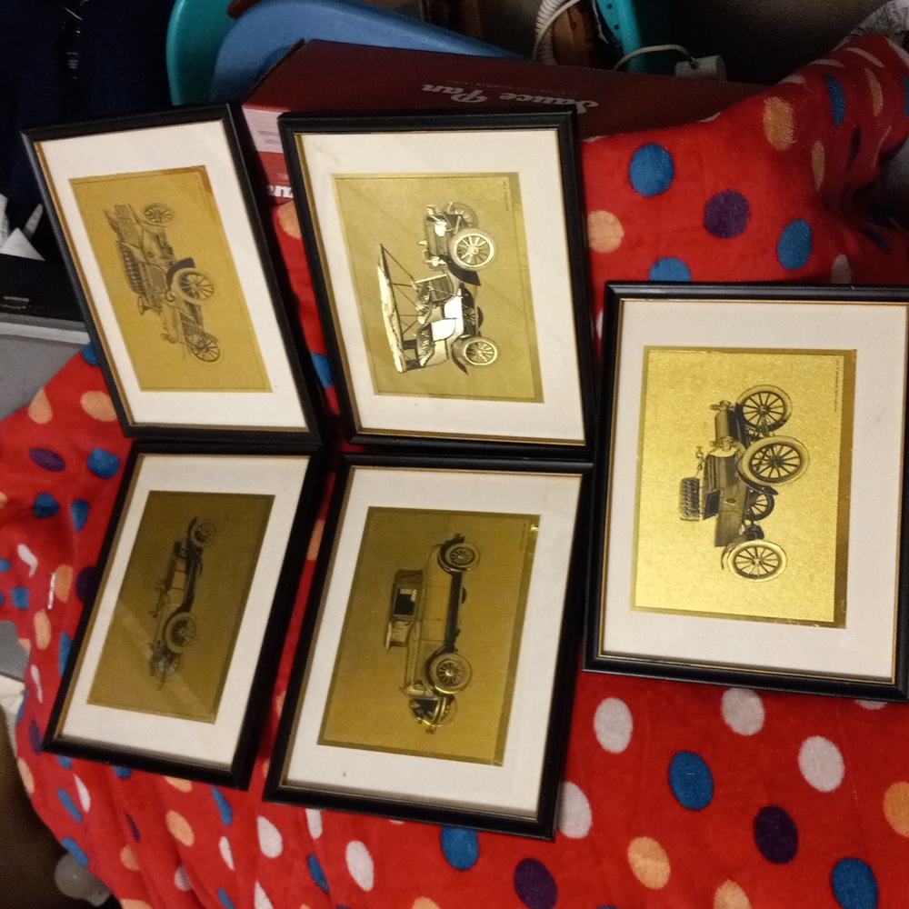 Set of 5 gold foil gm car prints